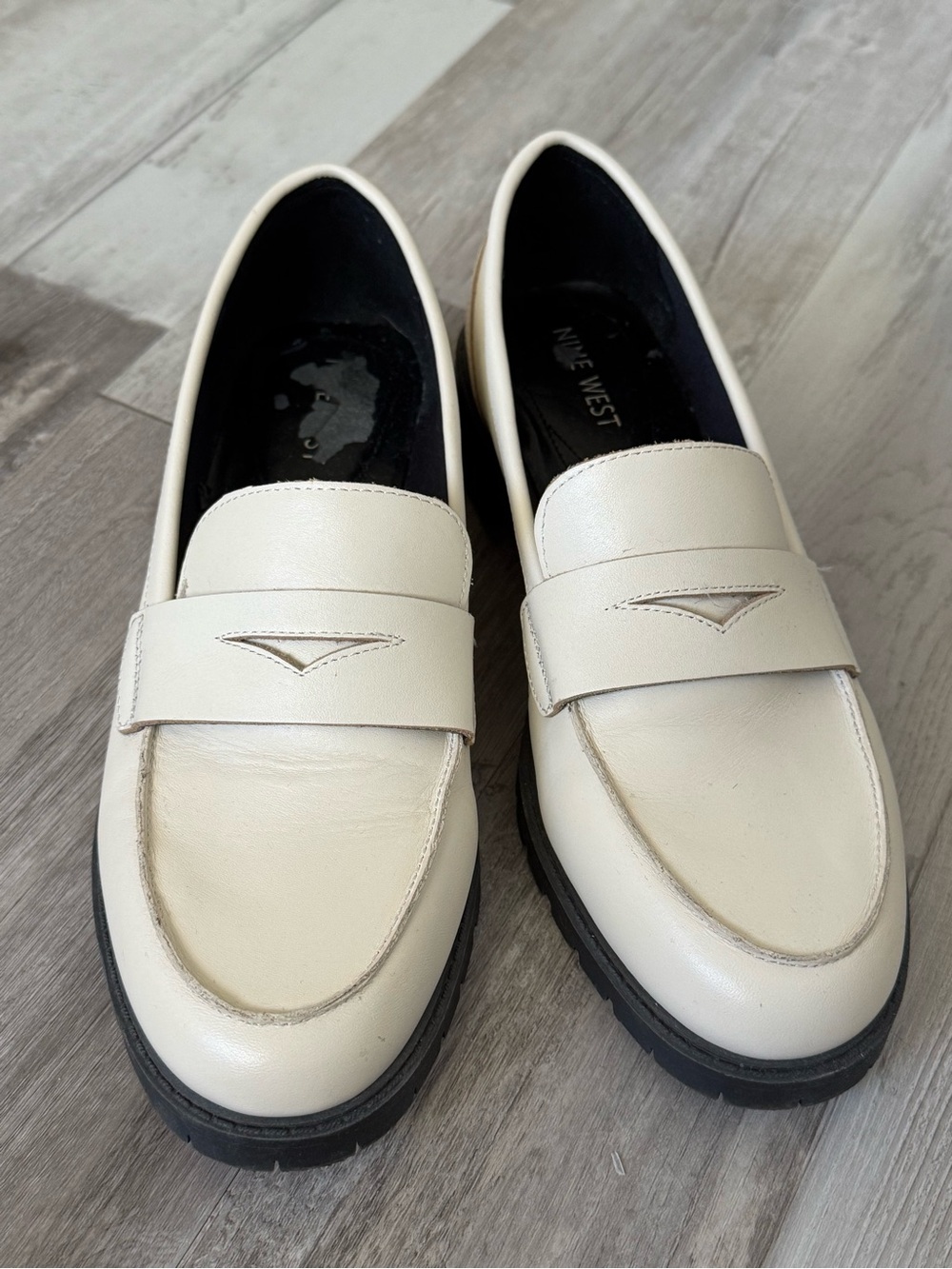 Nine West Cream Leather Penny Loafers with Black Sole